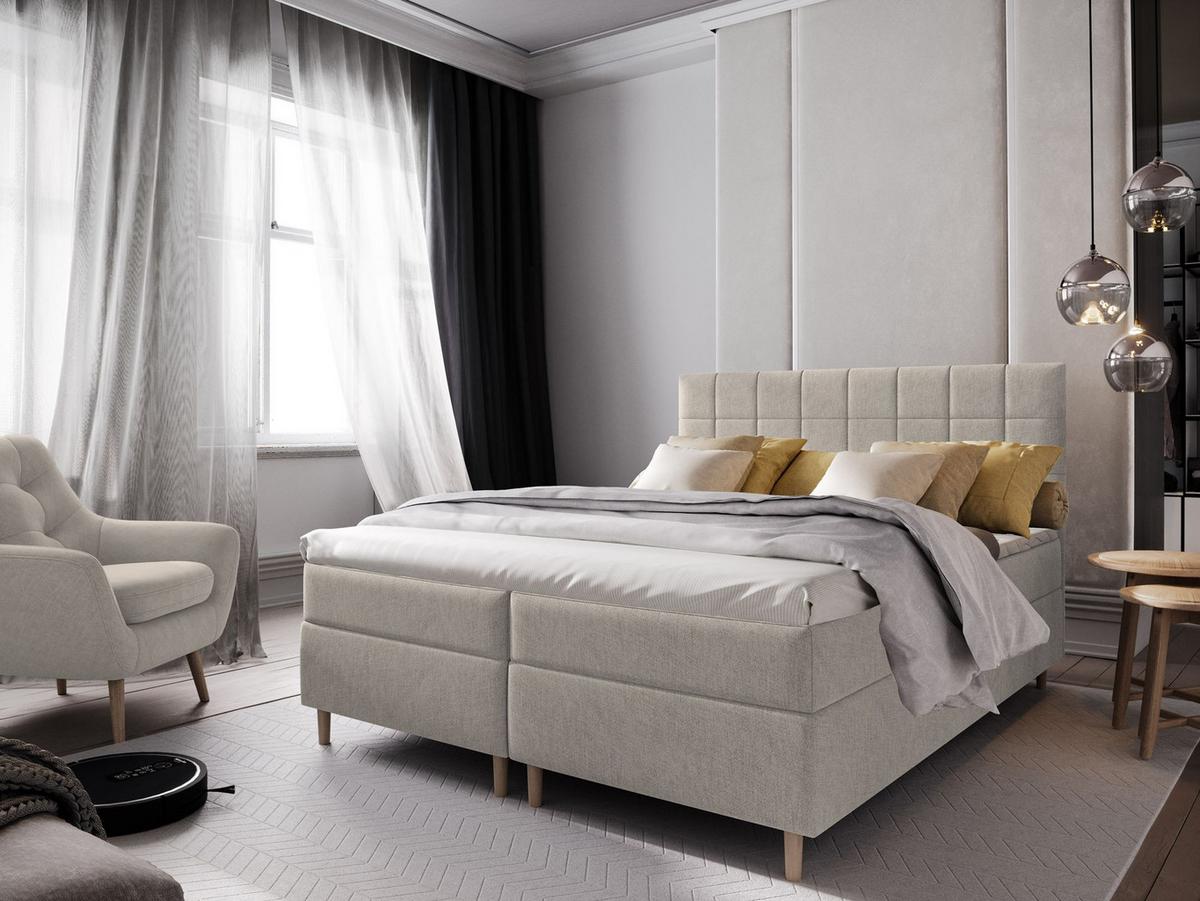 BOXBETT IBIZA 160x200 cm mit Matratze und Topper - Beige - Beige, Holz (160/200cm) - MASSENO