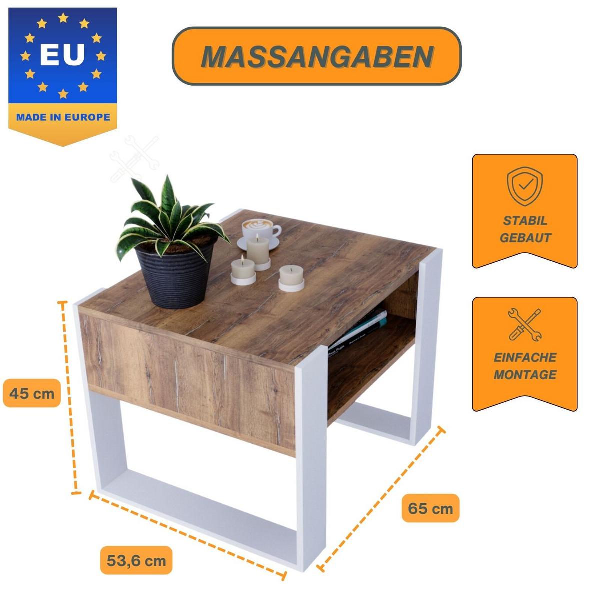 COUCHTISCH Karo65 65/45/53,6 - Weiß/Braun, Holzwerkstoff (53.6/65/45cm) - RAUMHIRSCH FURNITURE
