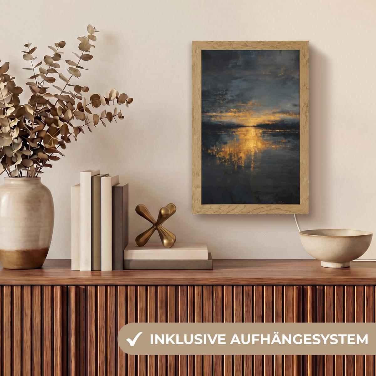 TISCHLEUCHTE Goldene Reflexion auf dem Wasser 20x30 cm - Beere, Holzwerkstoff (8/20/30cm) - OnlyWow