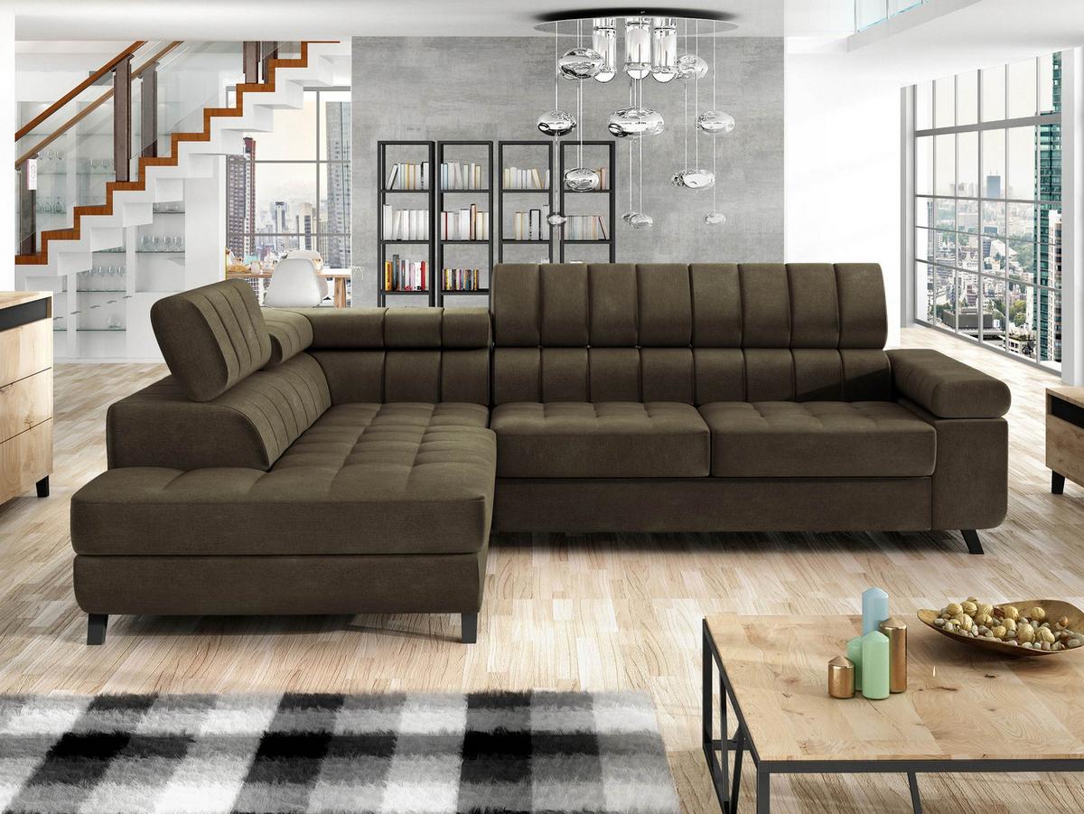 ECKSOFA Nord, Seite: Links - Dunkelbraun/Schwarz, Holz/Textil (264/203cm) - MIRJAN24