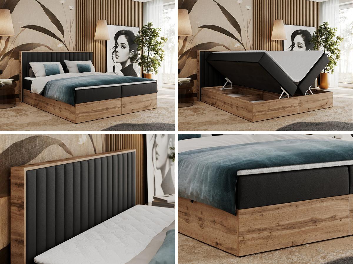 BOXBETT ALBERO 4 - 120/200 Schwarz Kunstleder - H4 - Schwarz, Holz/Textil (120/200cm) - MKS