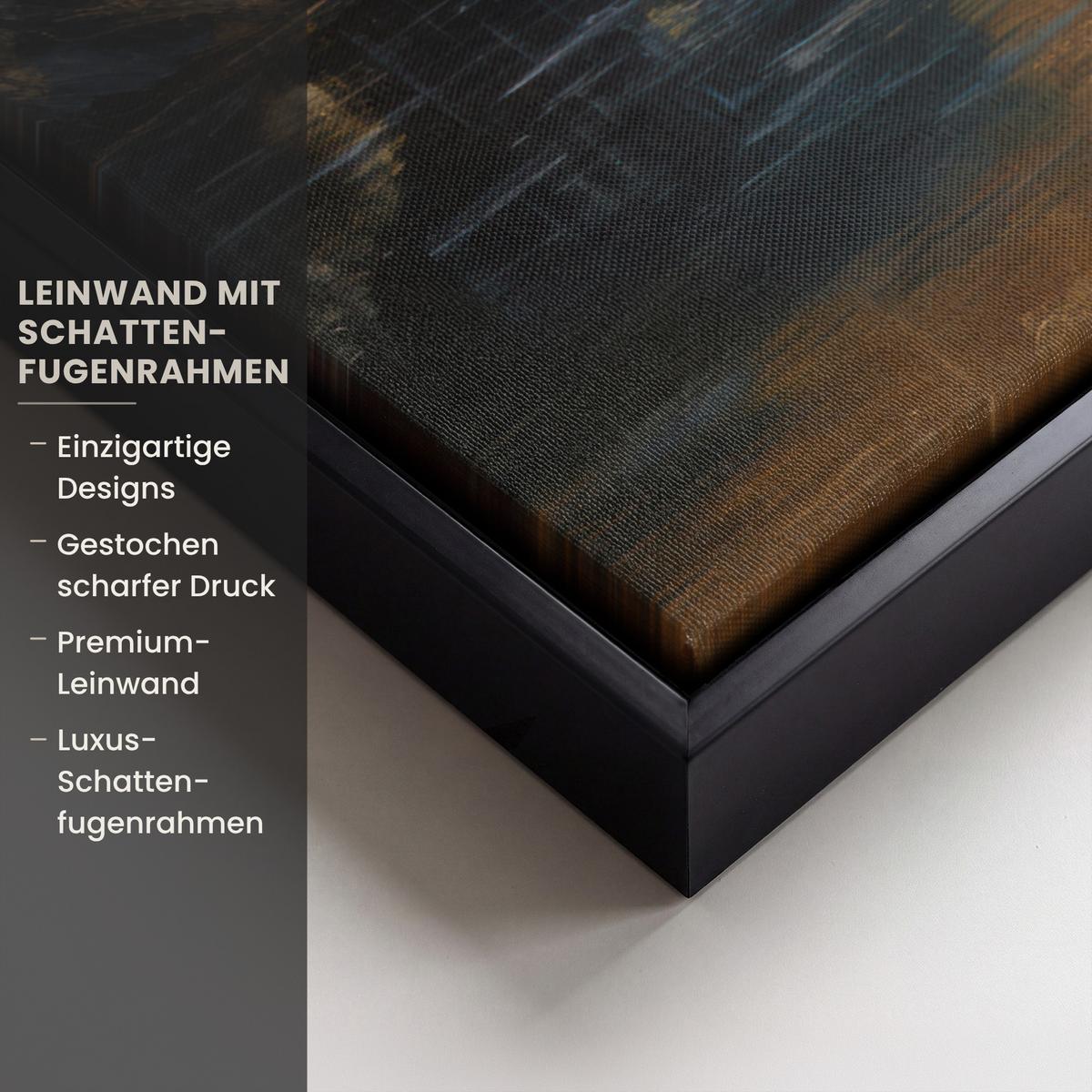 LEINWAND Bilder mit Rahmen - Bergkulisse mit goldenem Sonnenuntergang - 70x50 - Goldfarben, Textil (70/50cm) - MuchoWow