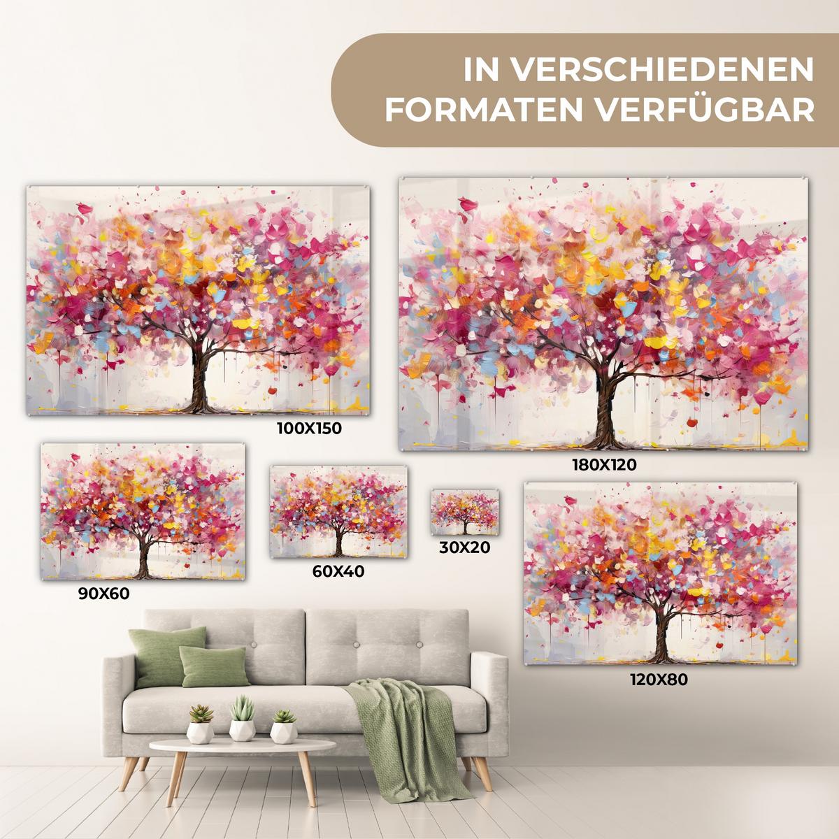 ACRYLGLASBILD Aquarell - Baum - Kunst - Abstrakt Wanddeko 60x40 cm - Multicolor, Glas (60/40cm) - MuchoWow