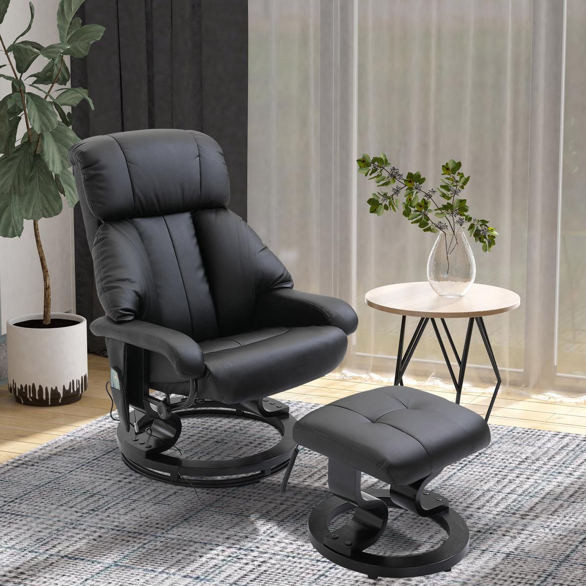 MASSAGESESSEL mit Fußhocker, Relaxsessel, Elektrischer Fernsehsessel, Kunstleder - Schwarz, Leder (80/102/76cm) - HOMCOM