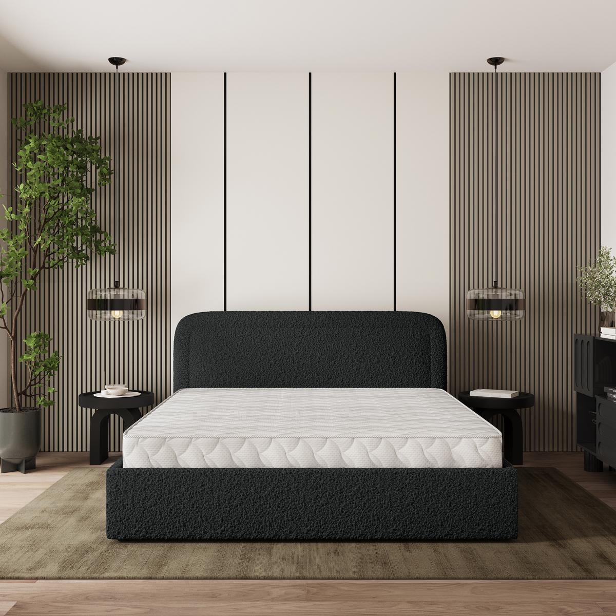 POLSTERBETT BENIRA Q 200x200 cm mit Bettkästen - Schwarz - Schwarz, Holz/Textil - MASSENO