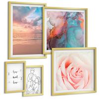 BILDER SET 5er Set - 50x50 cm & 20x30 cm & 40x60 cm Goldrahmen - Blumenfamilie minimalistisch - Goldfarben, Kunststoff (40/60cm) - TULUP