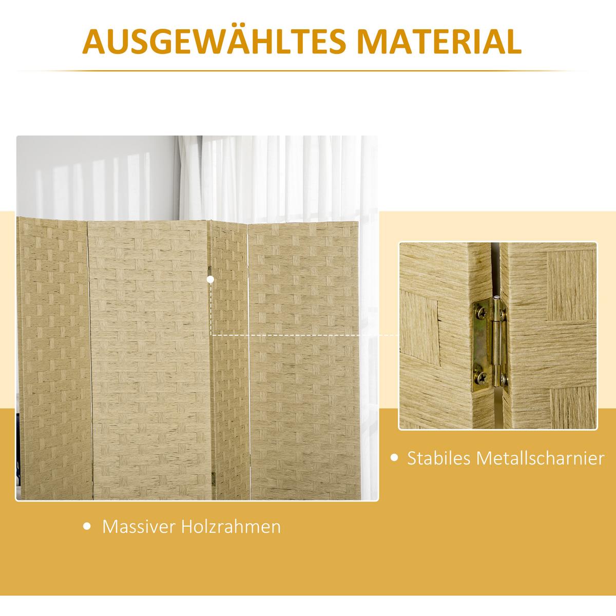 PARAVENT 4 TLG. 160 x 170 cm aus Wellenfaser für Wohnzimmer Braun - Braun, Papier (1.5/169.5/159.5cm) - HOMCOM