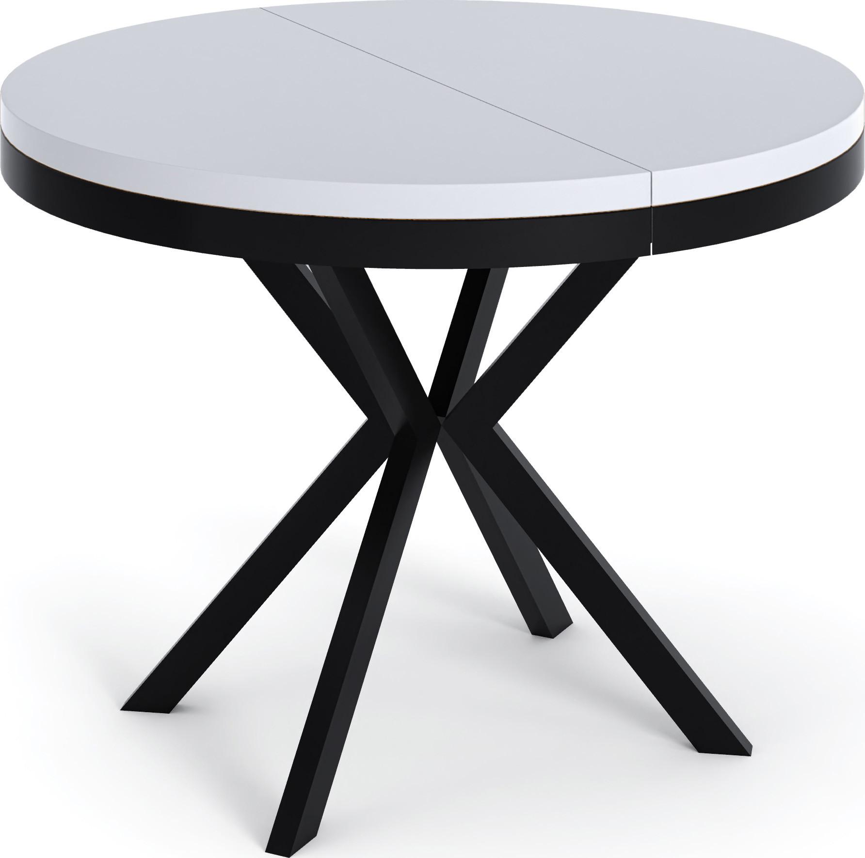 ESSTISCH Ross runder ausziehbarer, Weiß 100-180/100/76 cm - Schwarz/Weiß, Holzwerkstoff/Metall (100/180/76cm) - WFL GROUP