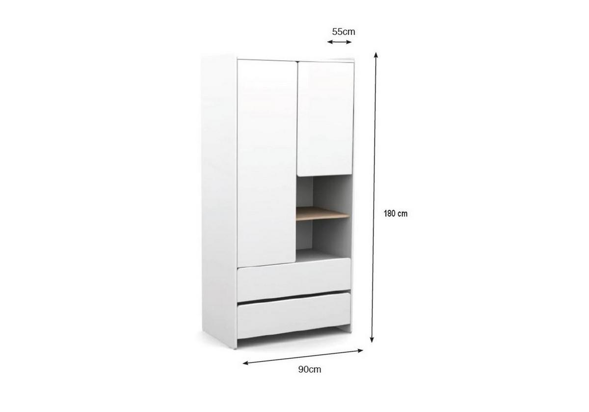 KINDERZIMMERSCHRANK Karilynn 90x55x180 Schrank MDF+Massivholz Weiß - Weiß, Holzwerkstoff (160/180/90cm) - 58aufmkessel