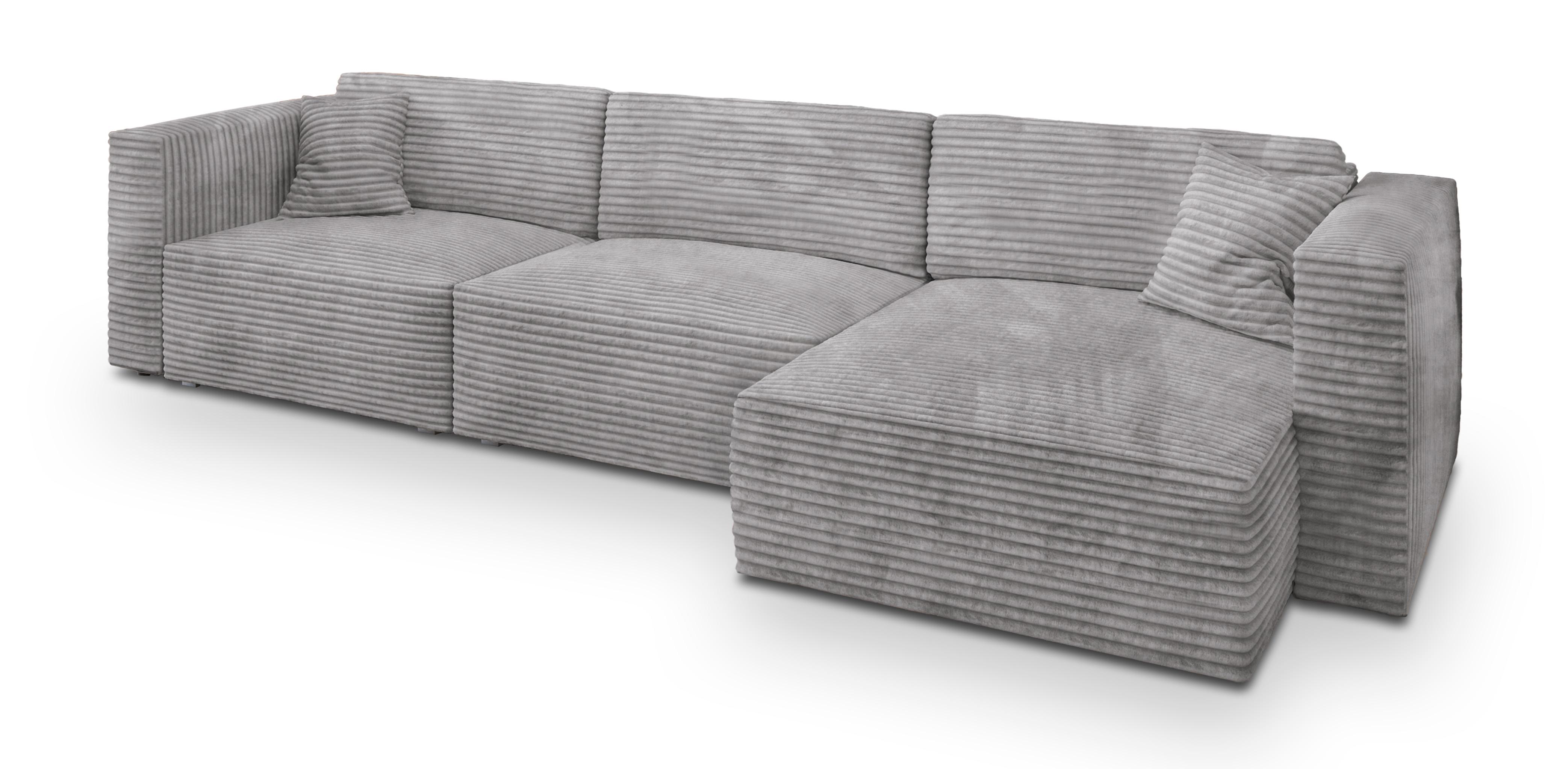 ECKSOFA TOLMO Hellgrau Kordstoff mit Schlaffunktion - Hellgrau/Grau, Holz/Kunststoff (347/148cm) - MASSENO