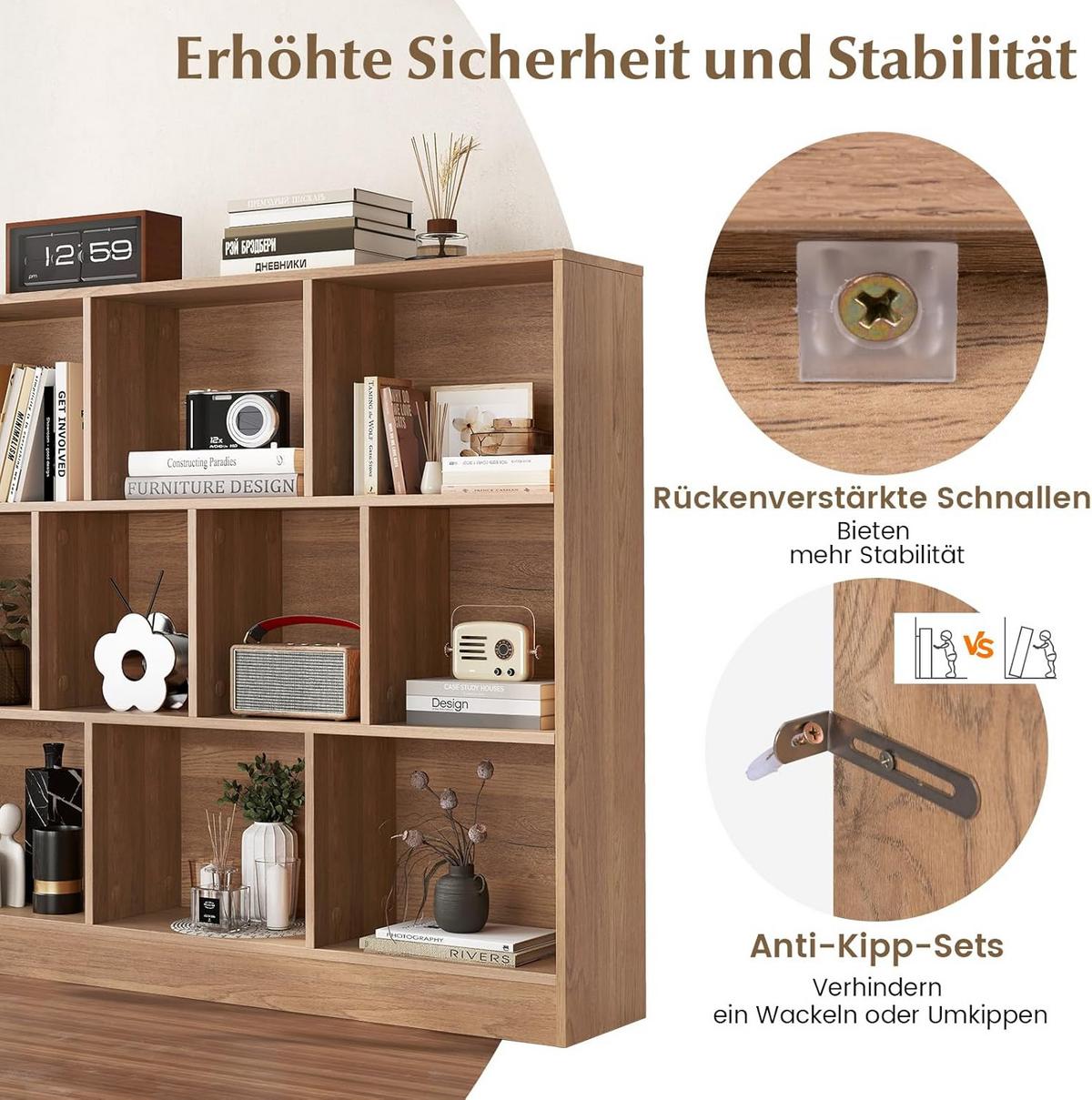 BÜCHERREGAL Braun - Braun, Holzwerkstoff (120/104/24cm) - COSTWAY