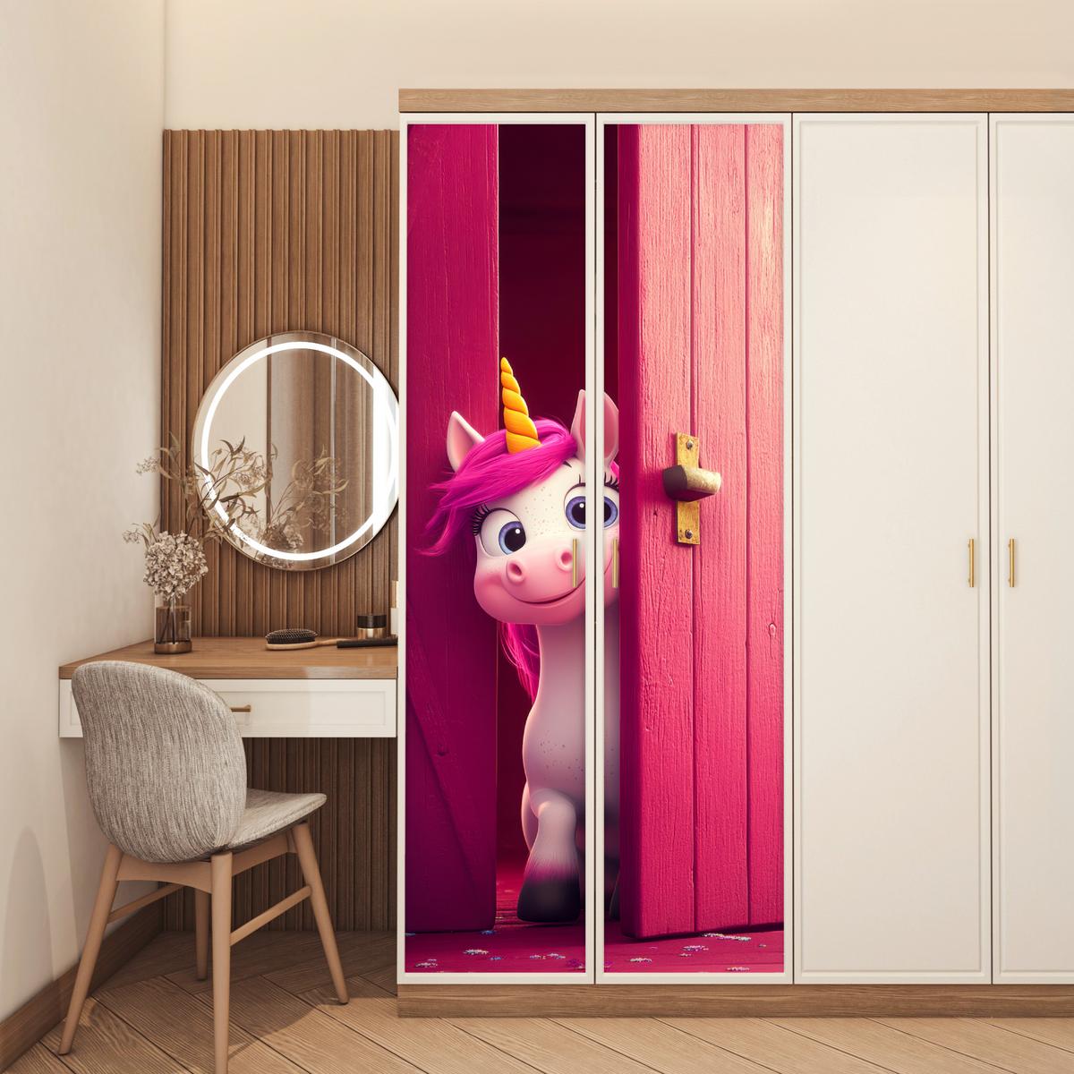 TÜRAUFKLEBER Einhorn - Rosa - Tür - Fantasie Room Decor 85x205 cm - Türtapete - Pink, Kunststoff (85/0.1cm) - MuchoWow