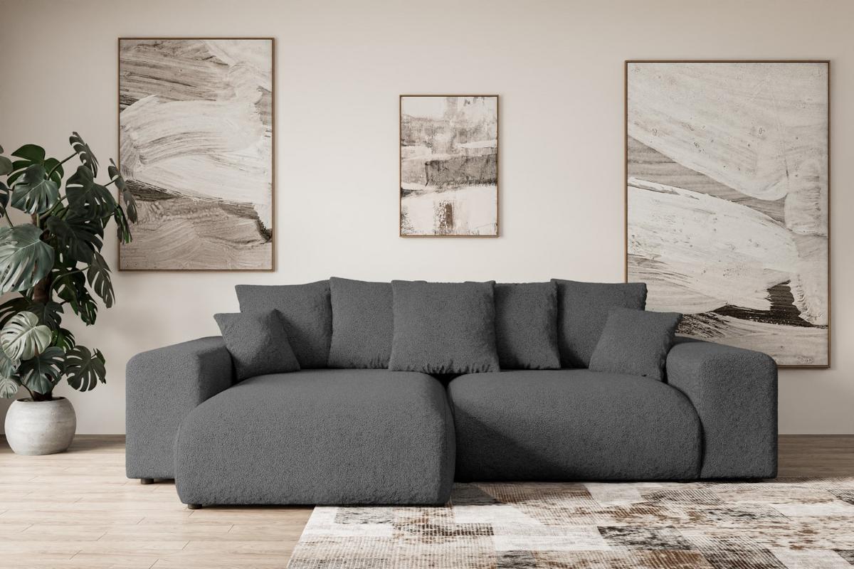 ECKSOFA Ottomane links ESKAR-L 266x176x72 Platinfarben Bouclé - Platinfarben/Schwarz, Holzwerkstoff/Kunststoff (266/176cm) - ALTDECOR