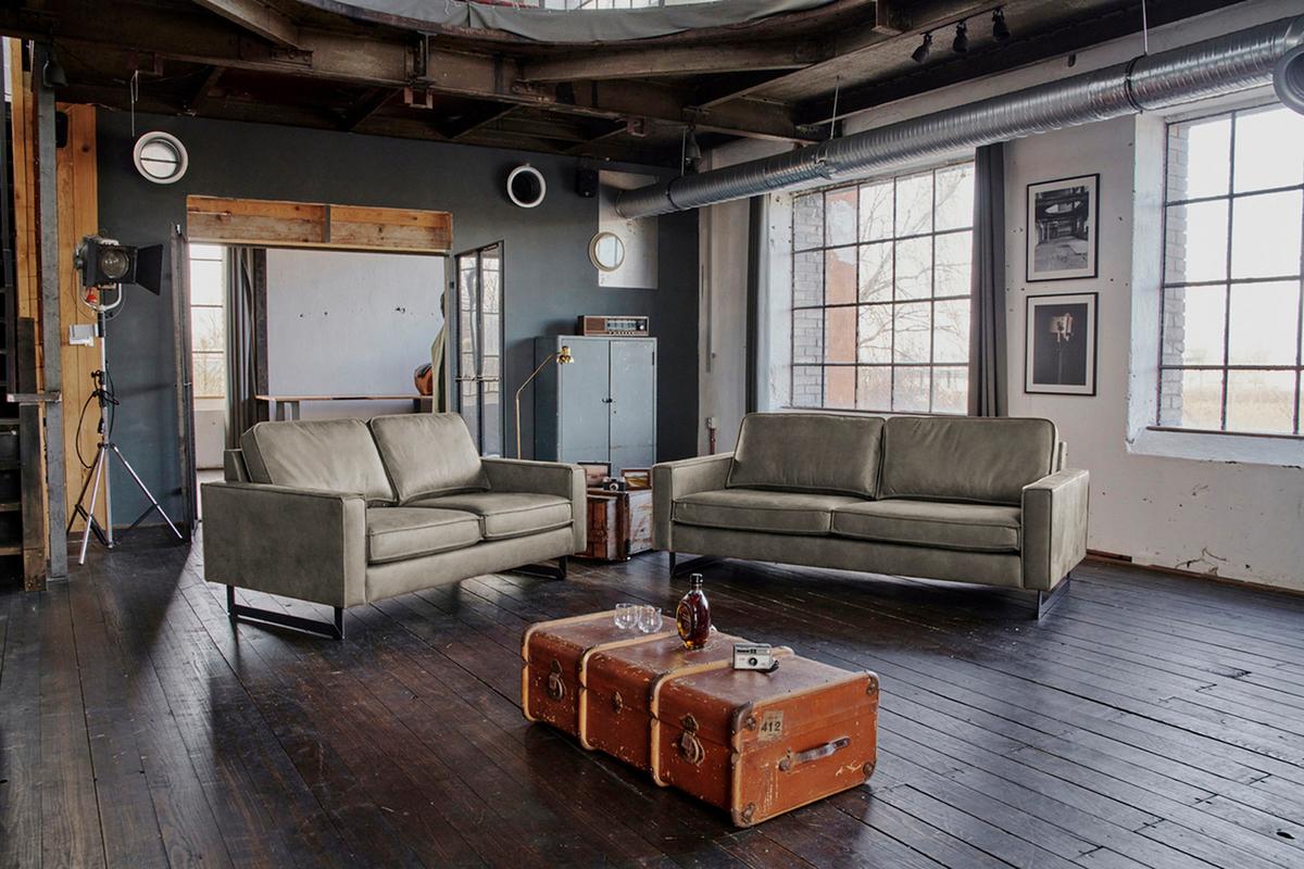 SOFA VILNIUS Anthrazit Lederfaserstoff - Anthrazit/Schwarz, Leder/Metall (206/85/99cm) - KAWOLA