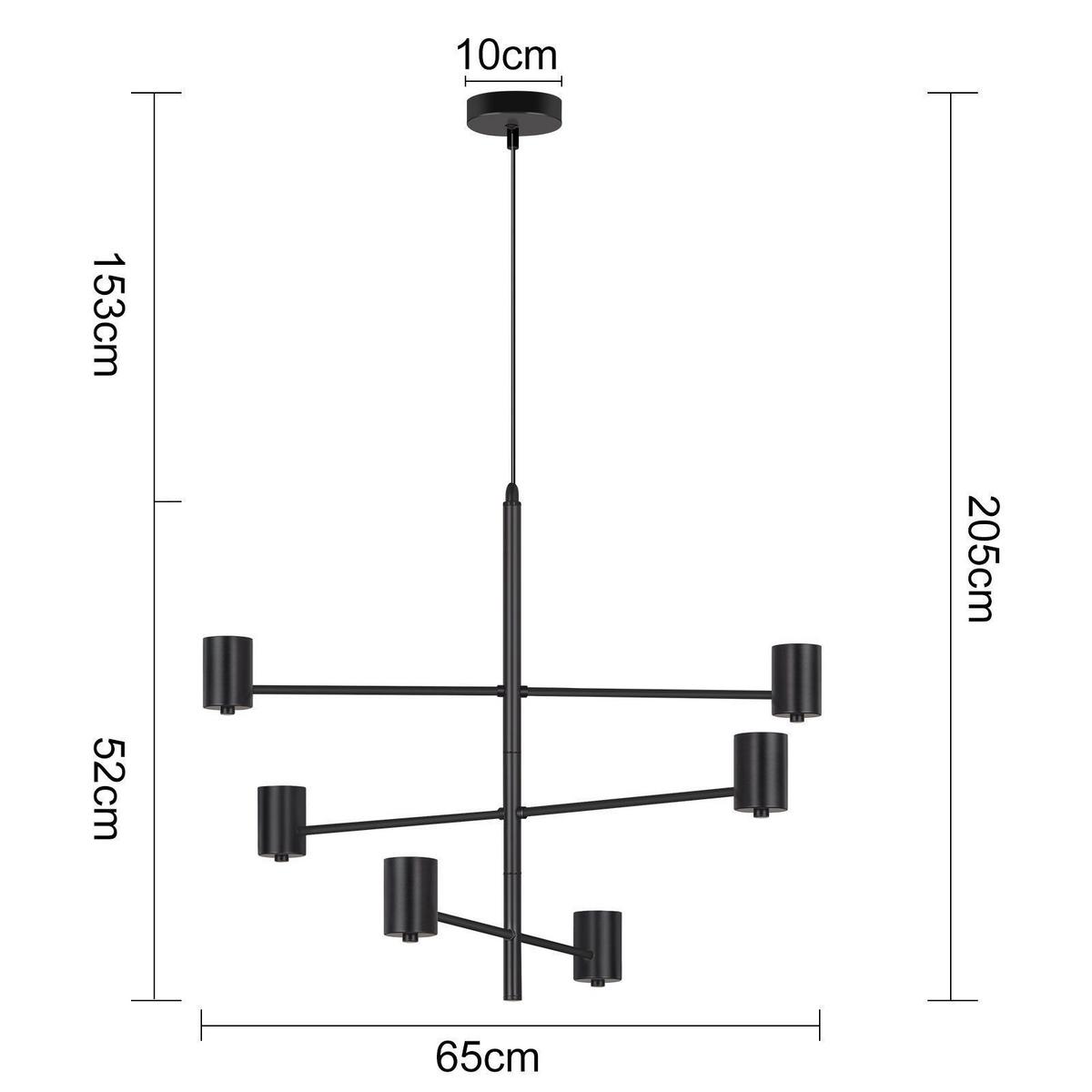 PENDELLEUCHTE Essenz 6-flammig 65/10/205 cm - Schwarz, Metall (65/10/205cm) - Nettlife