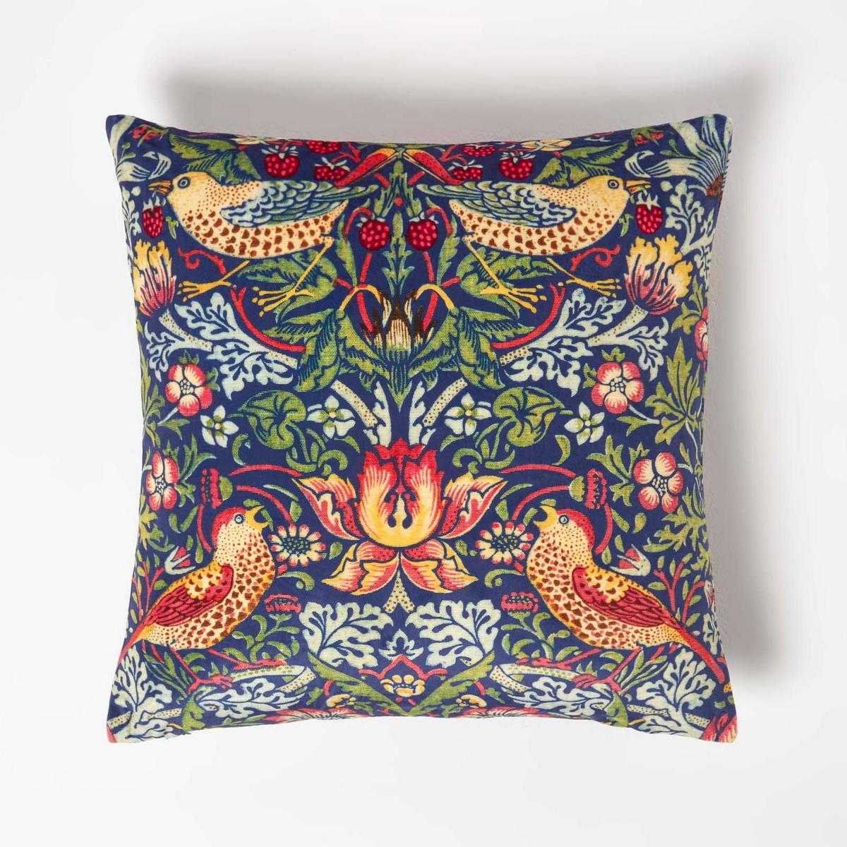 KISSENHÜLLE Strawberry Thief 45/45 cm Samt dunkelblau - Dunkelblau, Textil (45/45cm) - Homescapes