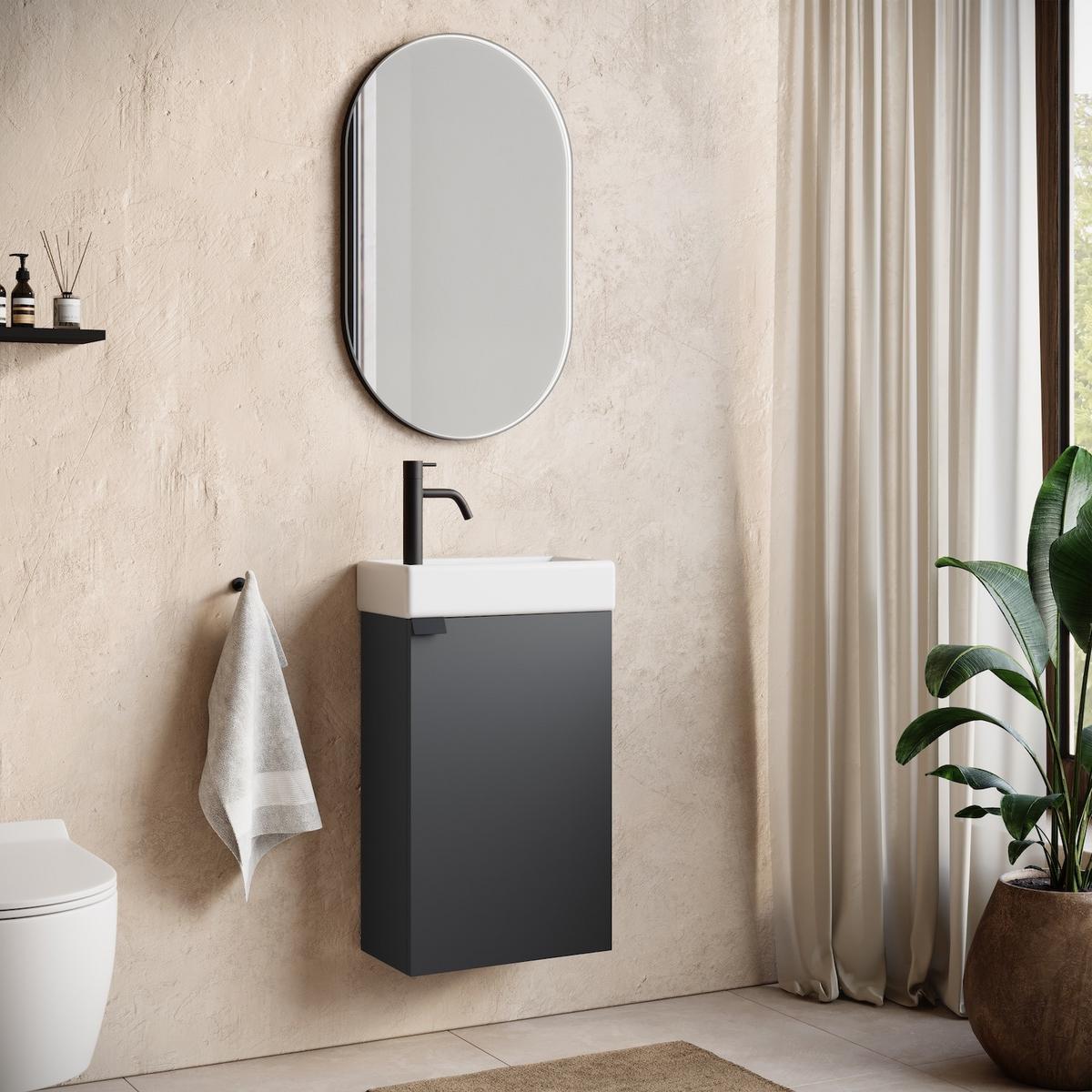 GÄSTE-WC-MÖBELSET Apollo 2 Teile Anthrazit - 40 x 22 x 68 cm - Anthrazit, Holz (40/68/22cm) - Badplaats