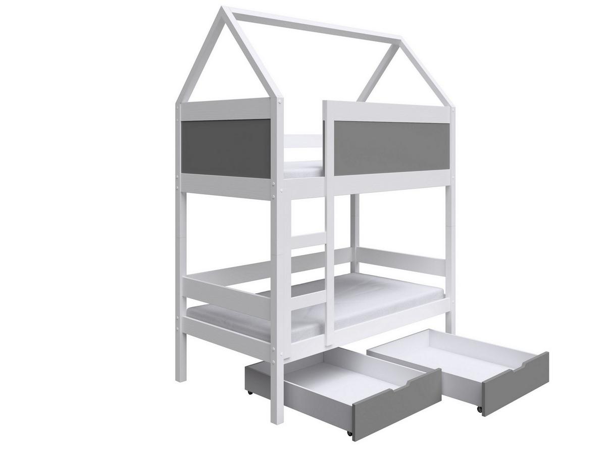 ETAGENBETT TAMI mit Bettkasten 80x180 cm Weiß - Weiß/Grau, Holz (80/180cm) - MASSENO