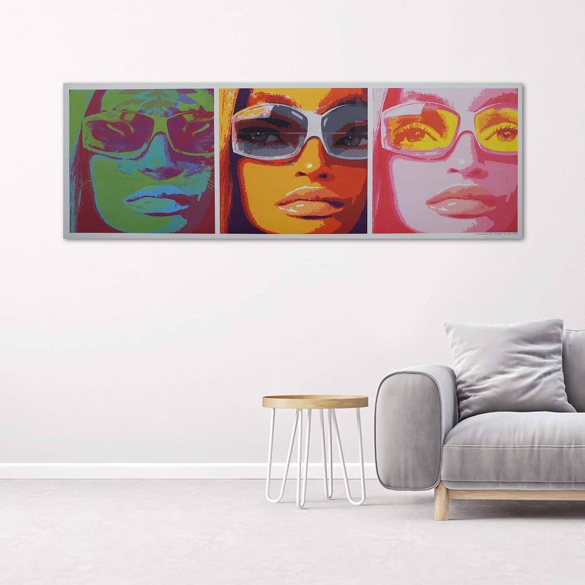 WANDBILD farbiges gesicht einer frau mit brille - Multicolor, Textil (90/30cm) - Feeby