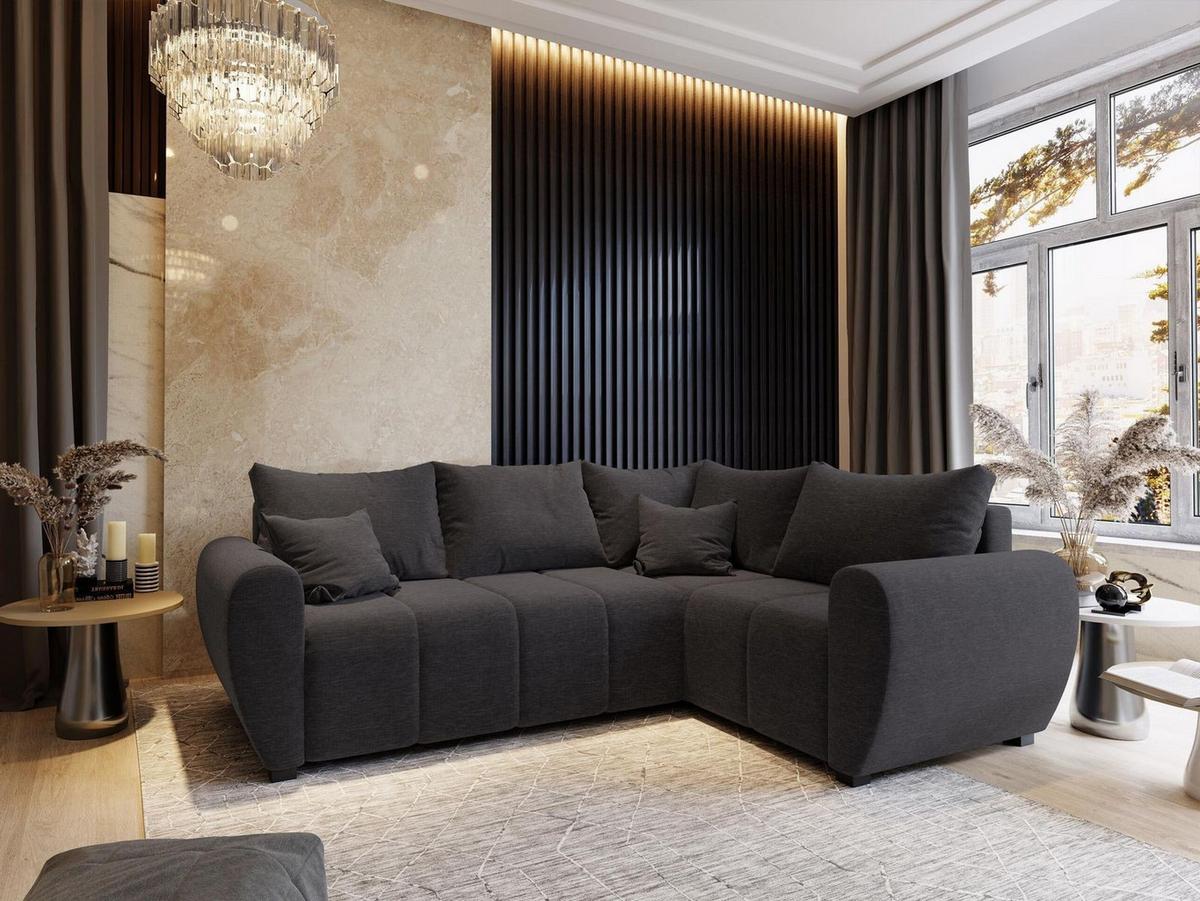 ECKSOFA MADISON L R-S Grau Dünner Stoff mit Schlaffunktion - Schwarz/Grau, Holz/Kunststoff (235/175cm) - MASSENO