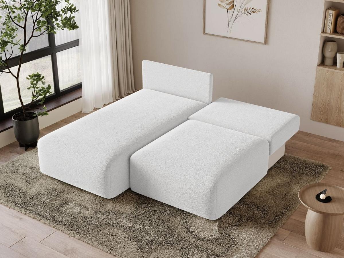 ECKSOFA Ronni Bouclé-Stoff Weiß Rechts - Weiß, Holz/Textil (206/190cm) - Graingold