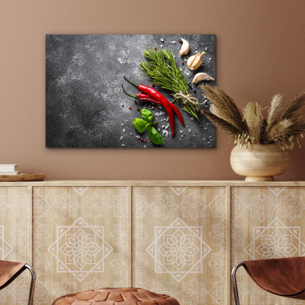 METALLBILD Pfeffer - Kräuter - Gewürze - Beton Wandbild 60x40 cm - Dunkelgrau, Metall (60/40cm) - MuchoWow
