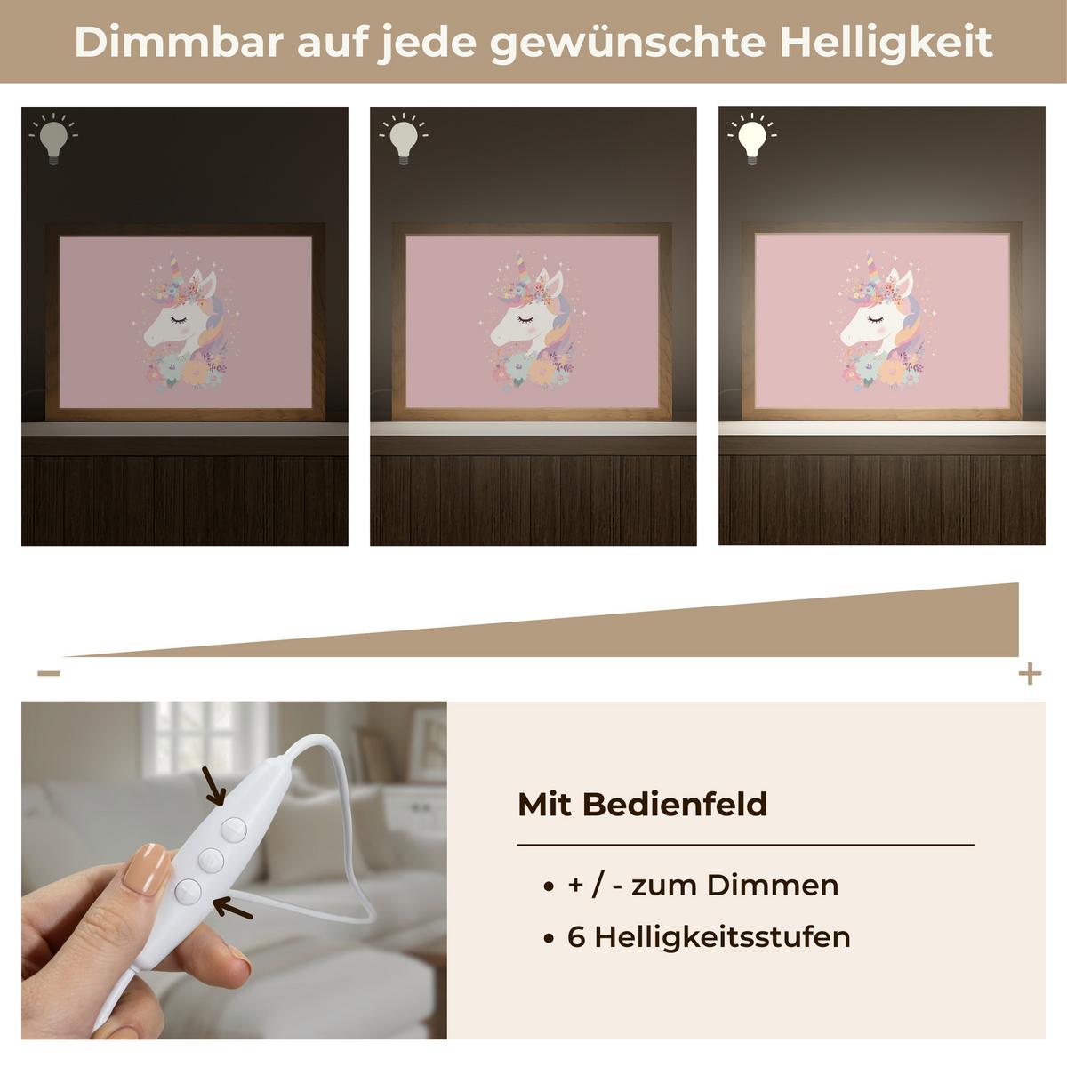 WANDLEUCHTE Einhorn - Rosa - Blumen 30x20 cm - Rosa, Holzwerkstoff (30/20/8cm) - OnlyWow