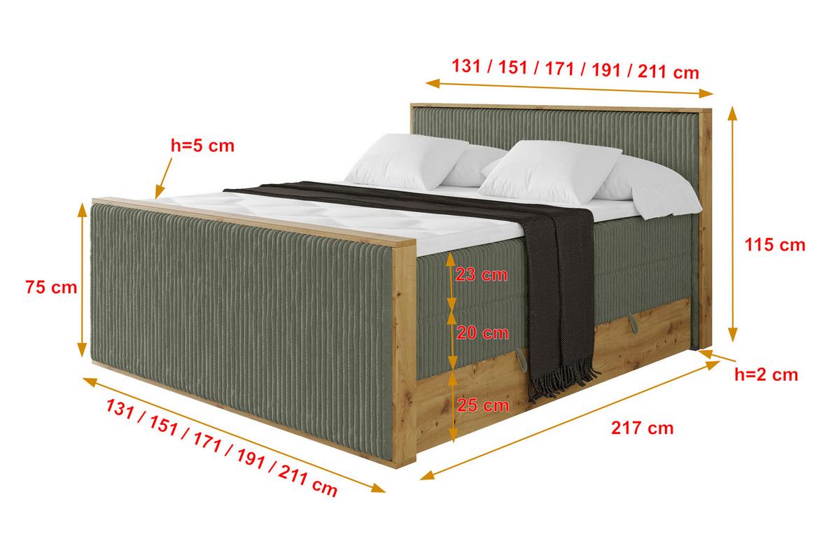 BOXSPRINGBETT LOLLI9 -Z-KING 120x200 - H3/H4 Olivgrün - Olivgrün, Holzwerkstoff (120/200cm) - ALTDECOR