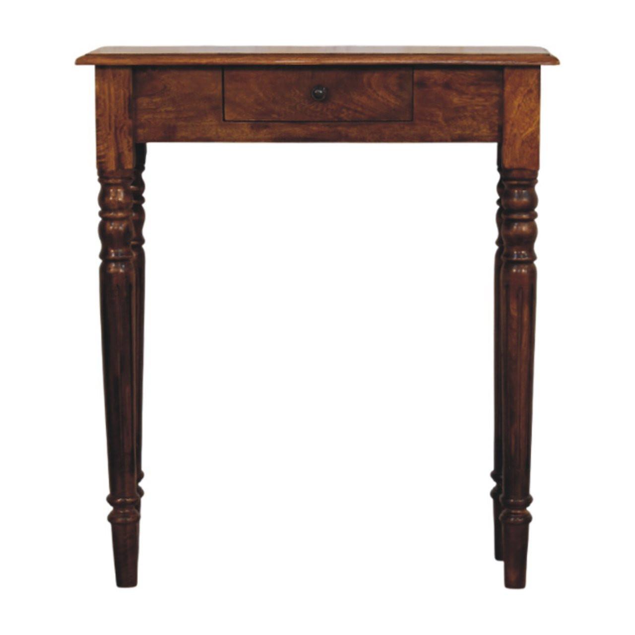 KONSOLE Massivholz Kastanienbraun Gedrechselte Beine, 1 Schublade, Dunkelbraun - Dunkelbraun/Messingfarben, Mangoholz/Holz (25/70/80cm) - Artisan Furniture