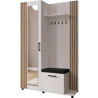 GARDEROBE Linaro mit Spiegel, Sitzbank in Lamellen-Optik 137/207/42 cm, Rechts - Schwarz/Weiß, Holzwerkstoff (137/207/42cm) - WFL GROUP