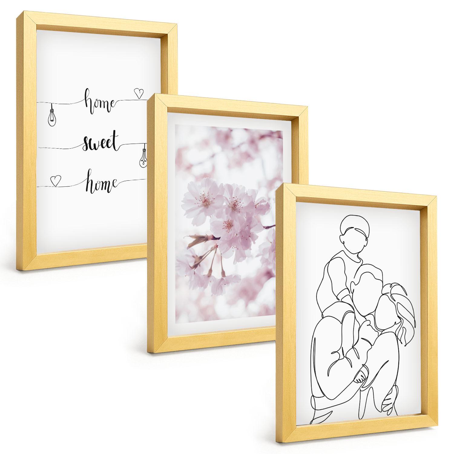 BILDER SET 3er Set - 20x30 cm Goldrahmen - Blumenfamilie minimalistisch - Goldfarben, Kunststoff (20/30cm) - TULUP