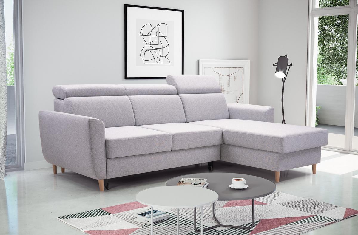 ECKSOFA SAPORE Grau Geflochtener Stoff mit Schlaffunktion - Grau, Holz (235/170cm) - MASSENO