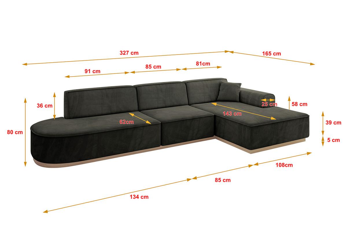 ECKSOFA Ottomane Rechts IREA-L2 - 327x165x80 cm Schwarz - Schwarz, Holzwerkstoff/Textil (327/165cm) - ALTDECOR