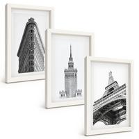 BILDER SET 3er Set - 20x30 cm Weißer Rahmen - Architektonische Schwarz-Weiß-Gebäude - Weiß, Kunststoff (20/30cm) - TULUP