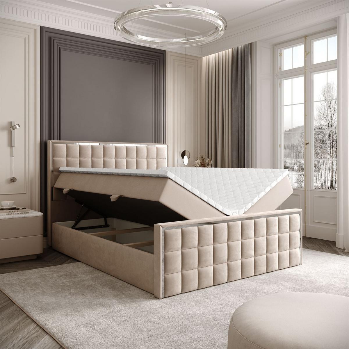 BOXSPRINGBETT ISADORA II SILVER mit Bettkasten und Topper 180x200 cm Royal Velvet 170 - Beige, Textil - Lookway