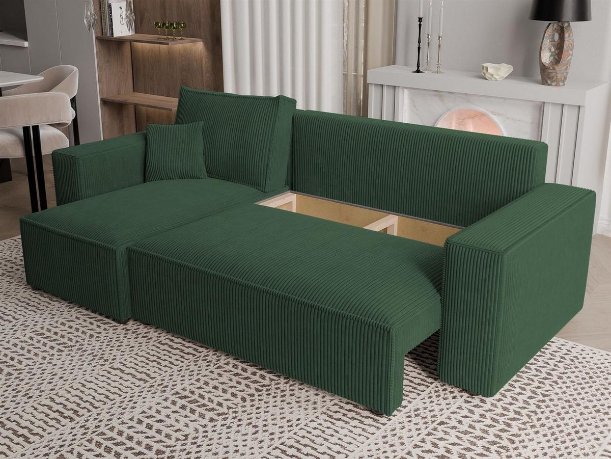 ECKSOFA Adara Mit Schlaffunktion - Grün, Holzwerkstoff/Textil (244/145cm) - Fun Möbel
