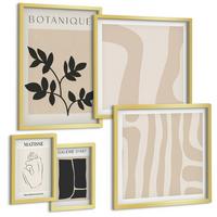 BILDER SET 5er Set - 50x50 cm & 20x30 cm & 40x60 cm Goldrahmen - Abstrakte Pflanzenmotive - Goldfarben, Kunststoff (40/60cm) - TULUP