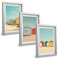 BILDER SET 3er Set - 20x30 cm Silberner Rahmen - Bunte Häuser, Strand, Sonne - Silberfarben, Kunststoff (20/30cm) - TULUP
