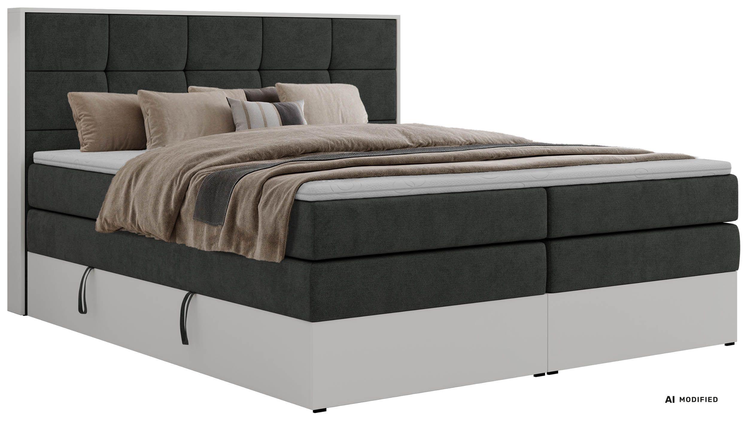 BOXSPRINGBETT ALVIT KING 200/200 - Dunkelgrau Stukture - Topper Visco - H3 - Dunkelgrau/Schwarz, Kunststoff/Textil (200/200cm) - MKS