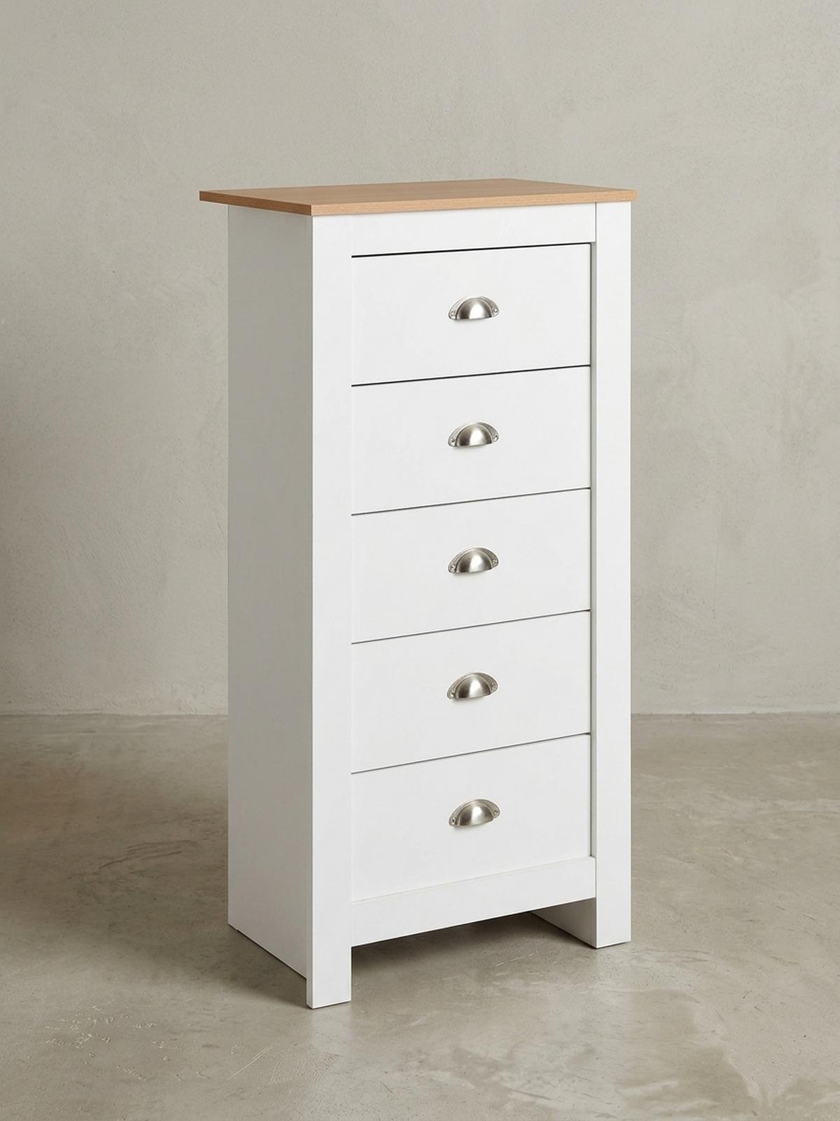 KOMMODE – Eiche/Weiß, 5 Schubladen, melaminbeschichtet - Weiß, Holz/Metall (53/114/39cm) - KADIMA DESIGN