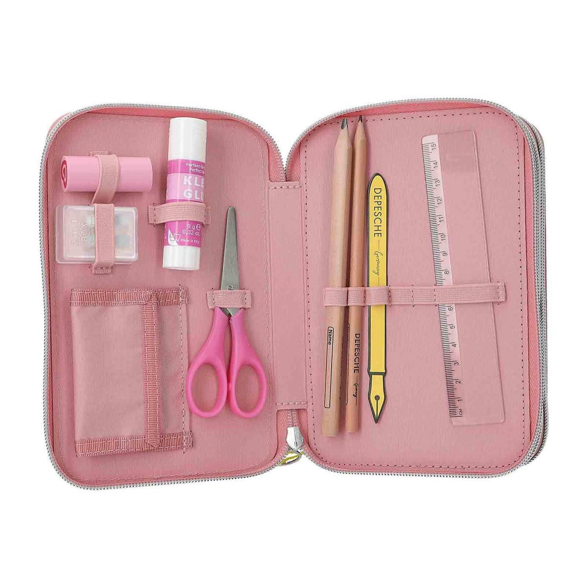 3-FACH FEDERTASCHE MIT AFFEN-APPLIKATION JUICY INKL. STIFTE TOPModel altrosa 7,5 x 13 x 20 cm - Altrosa, Kunststoff (13/20/7.5cm) - Depesche Germany