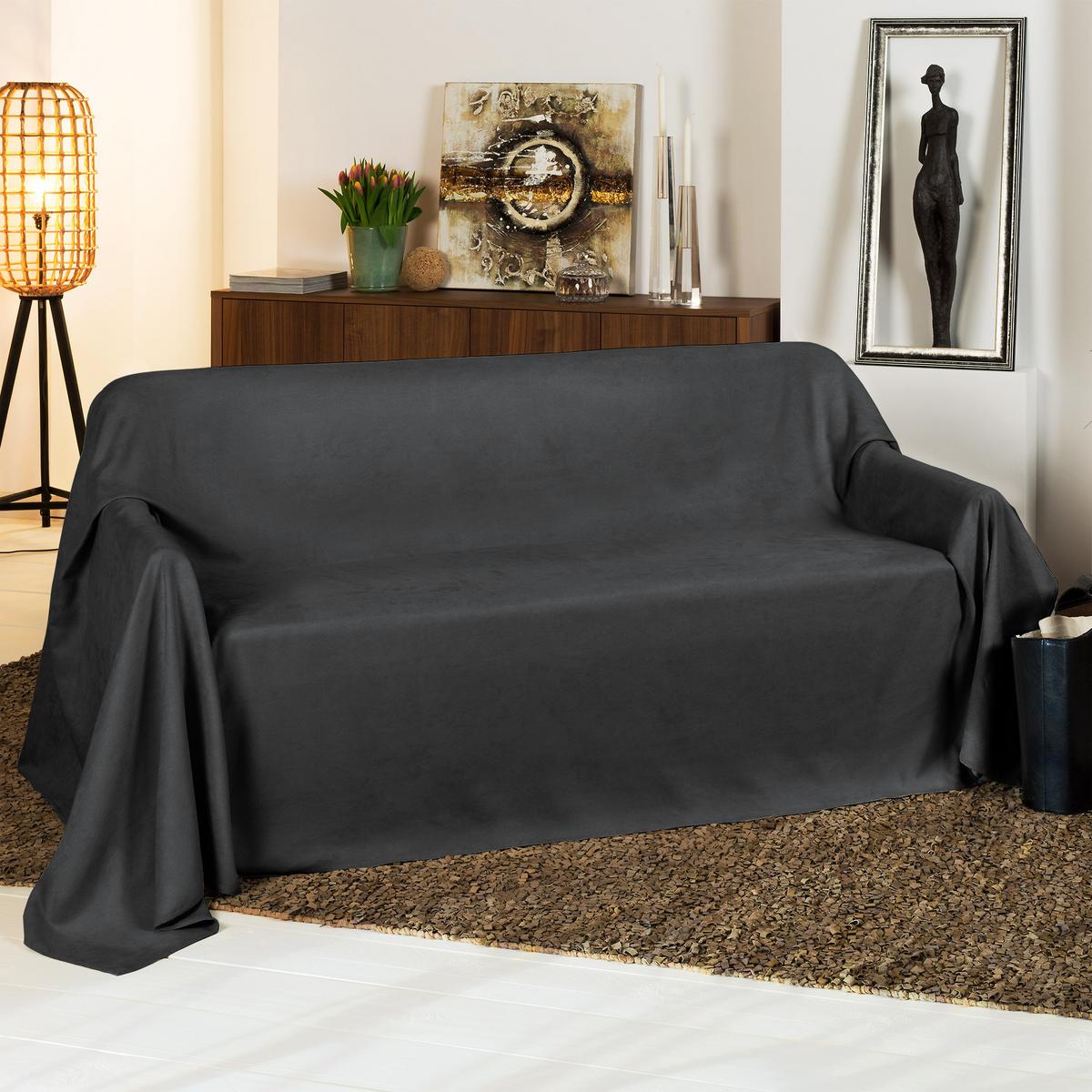 TAGESDECKE Romantica Wildleder Optik 210/280 cm Anthrazit - Anthrazit, Textil (210/280cm) - Beautissu 