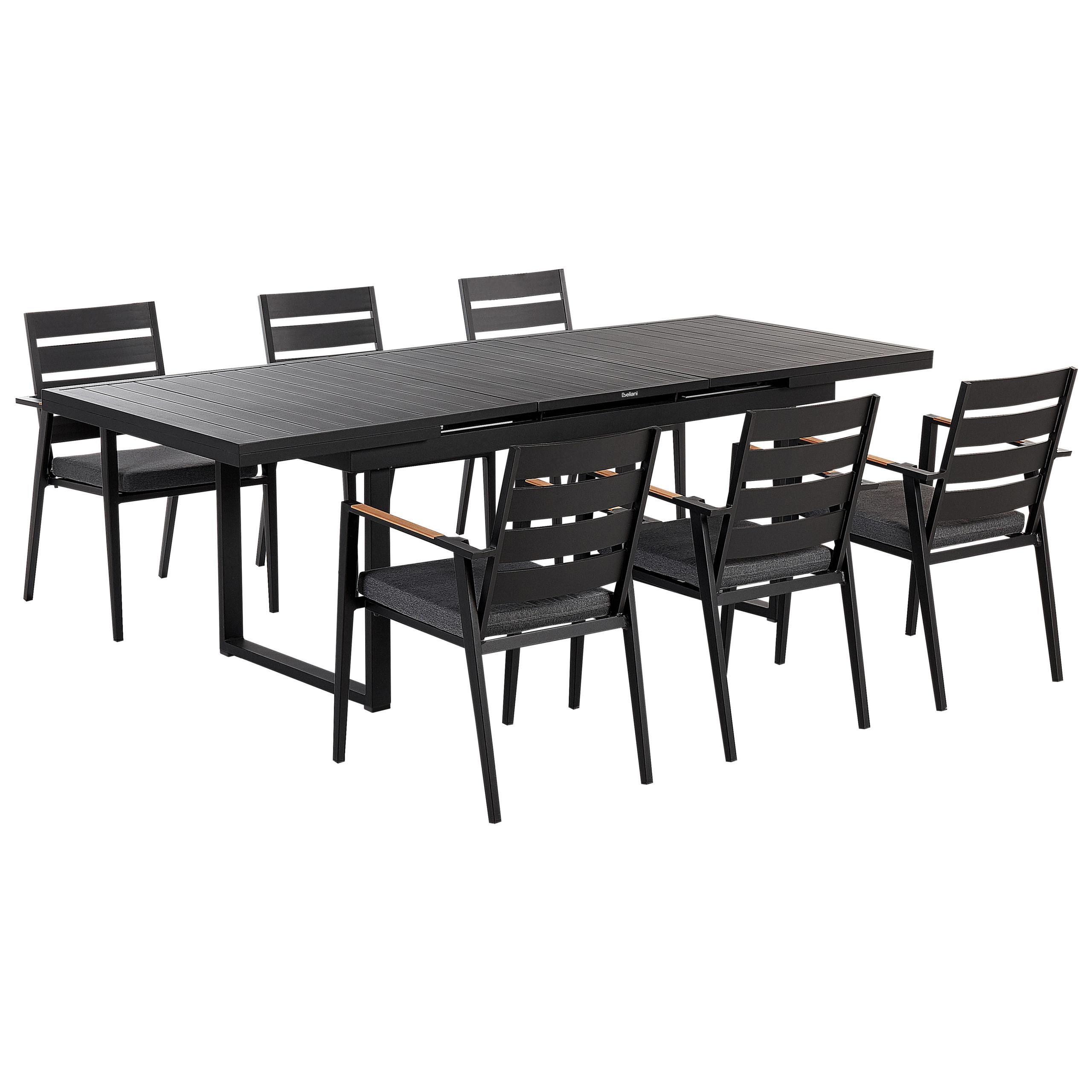 GARTENMÖBEL SET 6-Sitzer Aluminium Schwarz Auflagen Grau Valcanetto/Taviano - Hellbraun/Schwarz, Metall - Beliani