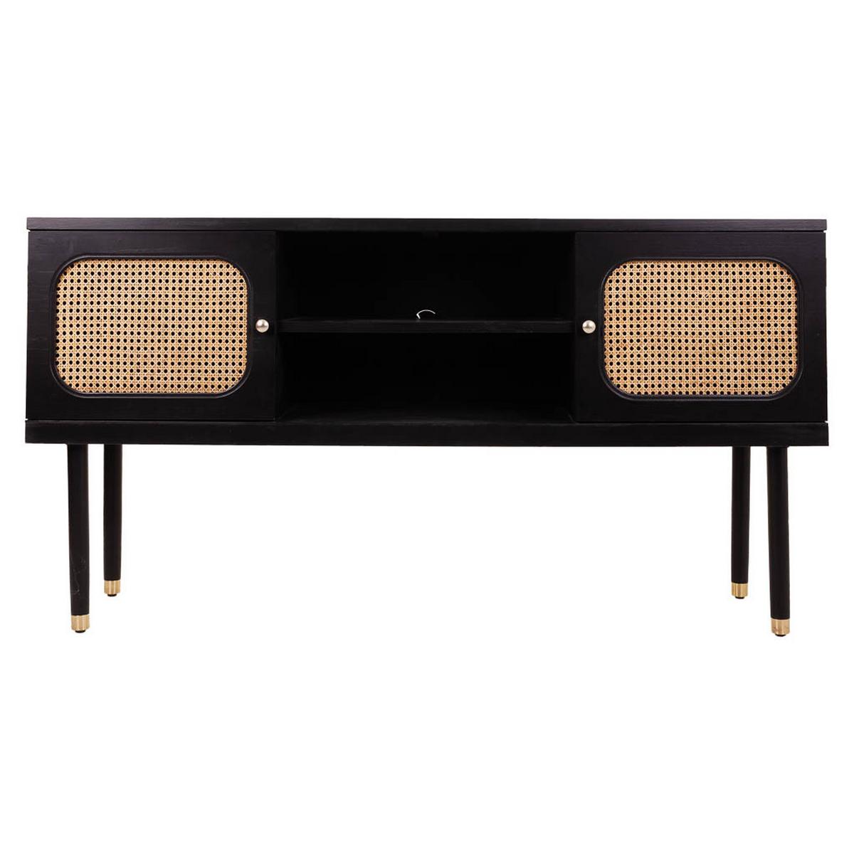SIDEBOARD aus Holz und Bambusgitter mit zwei Türen, schwarz, 153x38x81 cm - Schwarz, Holz (152.5/81/38cm) - Wanderlust