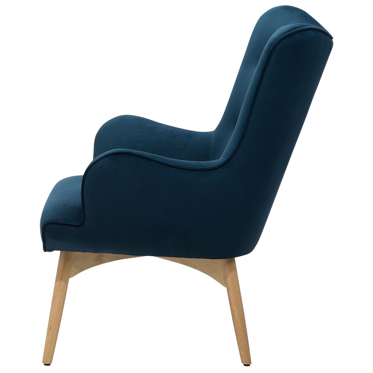 SESSEL Samtstoff blau mit Hocker Vejle - Hellbraun/Blau, Textil (81/100/78cm) - Beliani