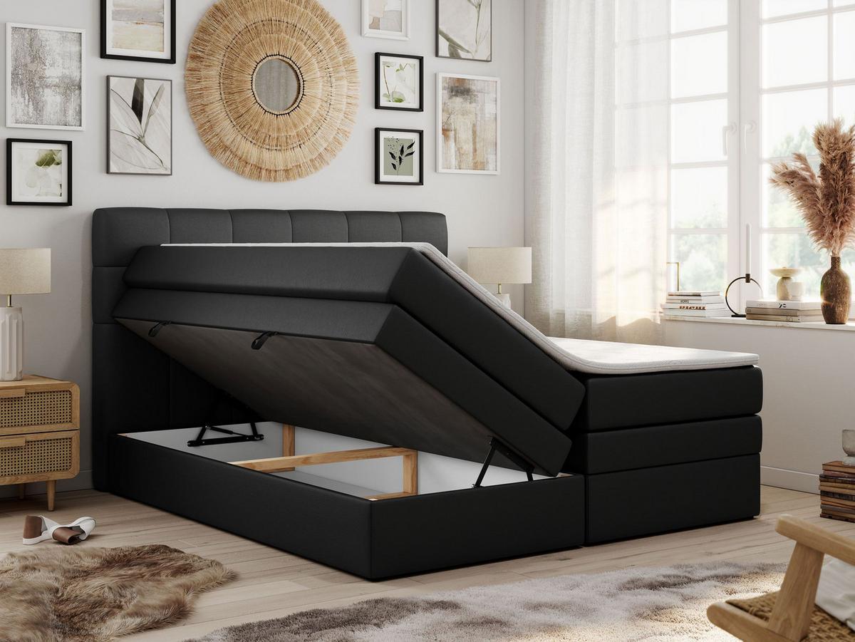BOXSPRINGBETT LUKA KING 120/200 Schwarz Kunstleder - H3 - Schwarz, Holz/Textil (120/200cm) - MKS