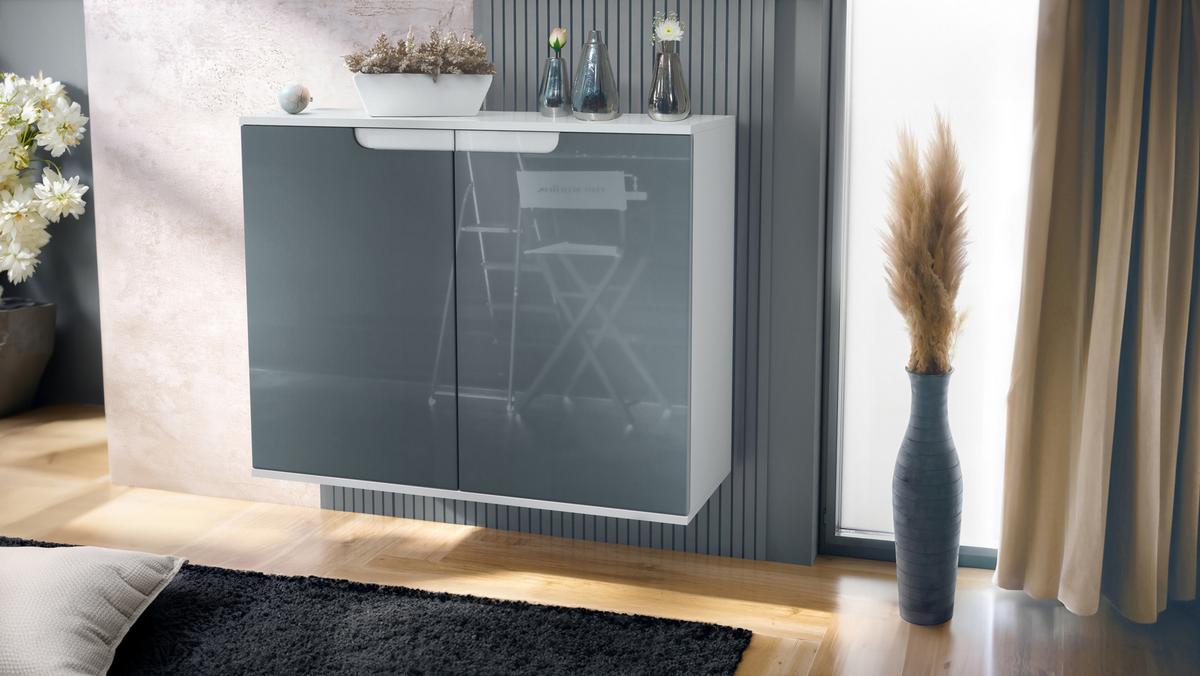 KOMMODE Sylt Grau Hochglanz - Grau, Holzwerkstoff (92.5/73.5/35cm) - Vladon