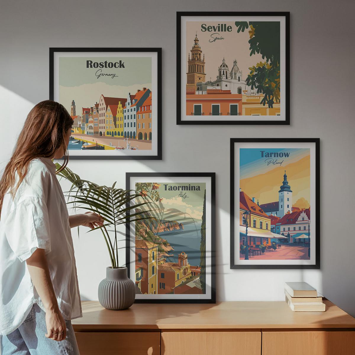 BILDER SET 4er Set - 50x50 cm & 40x60 cm Schwarzer Rahmen - Architektur der Küstenstädte - Schwarz, Kunststoff (50/50cm) - TULUP