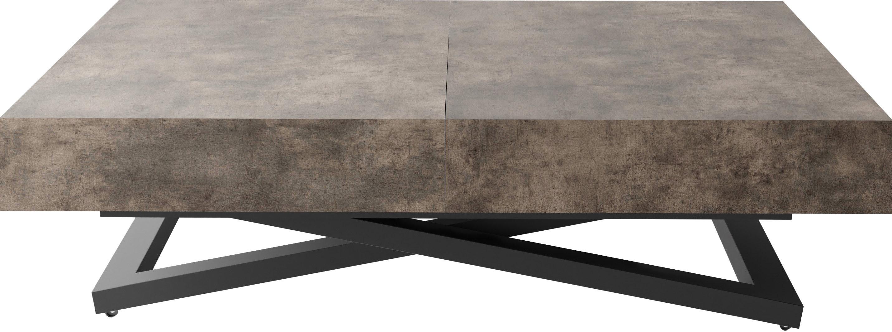 COUCHTISCH Cavetta U höhenverstellbar ausziehbar, Dunkelgrauer Chicago Beton 120-200/80/27-76 cm - Dunkelgrau/Schwarz, Holzwerkstoff/Metall (80/200/76cm) - WFL GROUP