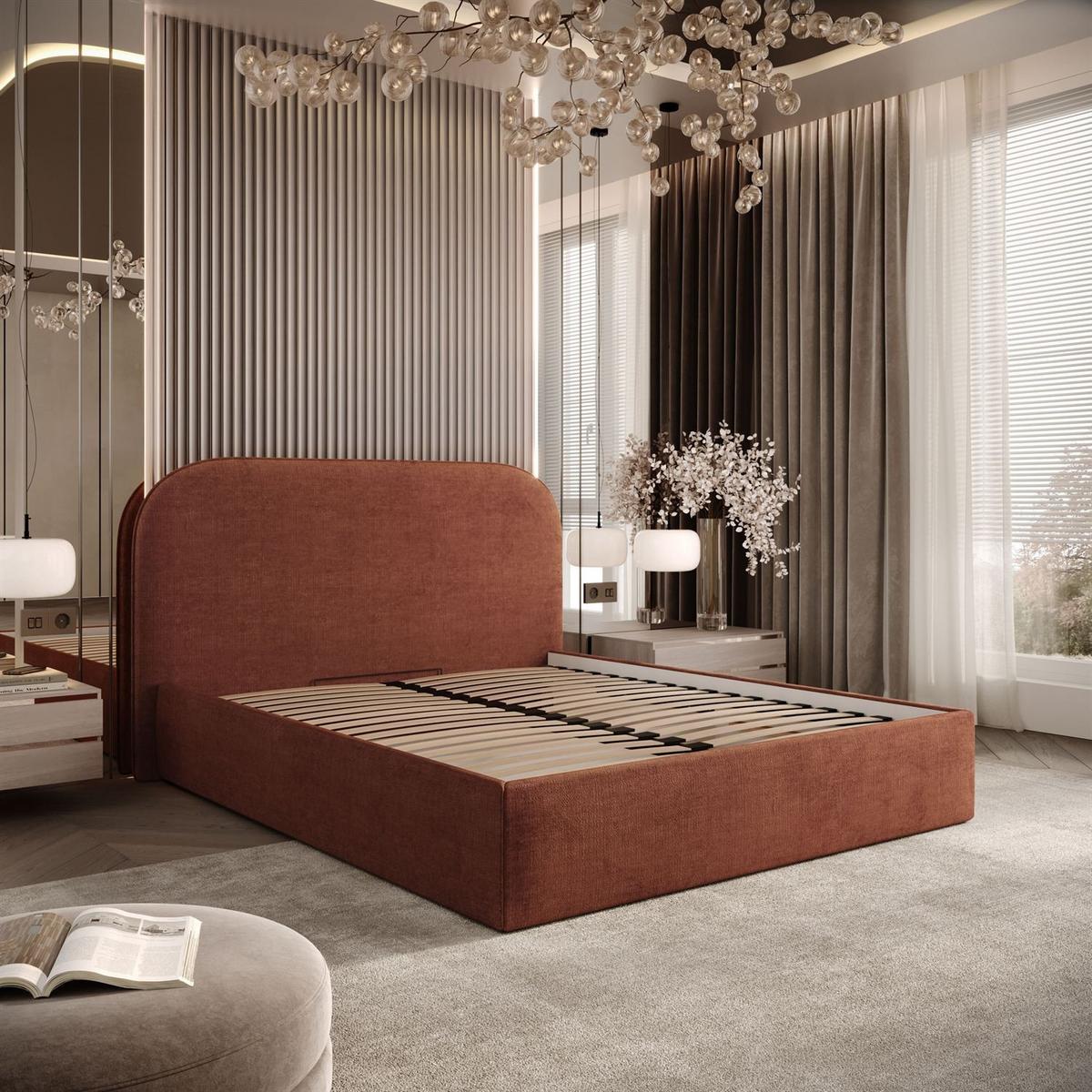 POLSTERBETT OLIMPIA mit Bettkasten 180x200, Perfect Harmony 52 - Rotbraun, Textil (180/200cm) - Lookway